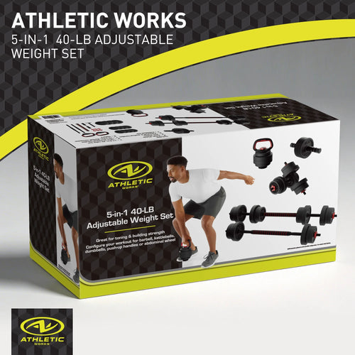 40LB 5 in 1 Adjustable Dumbbell Set , Fitness Exercises for Home Gym, Black, 1-Inch Holes Fit Standard Sized Bar